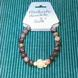 Rhodonite and Howlite Turtle Beaded Stretch Bracelet